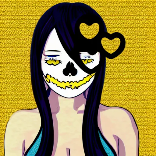 Image similar to portrait of a anime angel happy smiley girl skull face with emoji’s and bubbles detailed highres 4k by Trevor Brown pop art nouveau