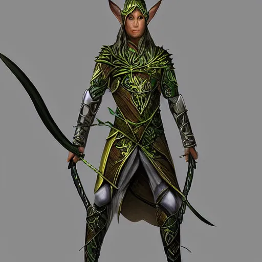 Image similar to male elven Archer armor made of leaves, epic fantasy digital art