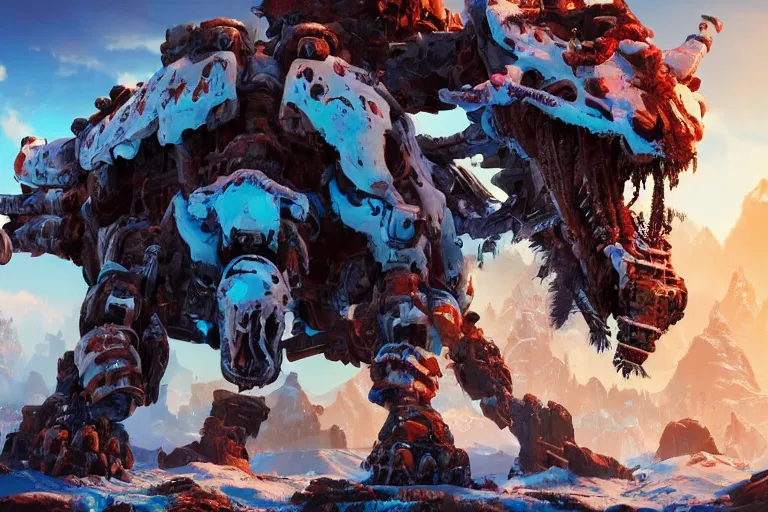 Image similar to frostclaw machine mecanical creature robot of horizon forbidden west horizon zero dawn bioluminiscence global illumination ray tracing hdr fanart arstation by ian pesty and alena aenami artworks in 4 k