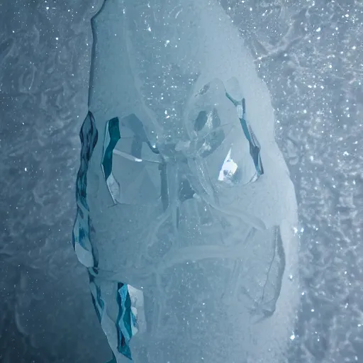 Prompt: A creature refracted through a slightly transparent frosted icesheet