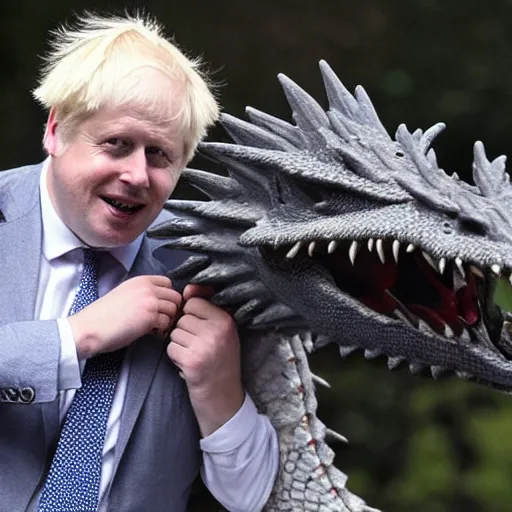 Image similar to boris johnson riding a dragon