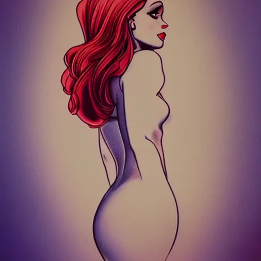 Prompt: tattoo design, stencil, portrait of jessica rabbit by artgerm