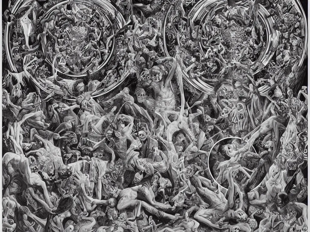 Image similar to meditation on death by Alex Grey and M. C. Escher collaboration