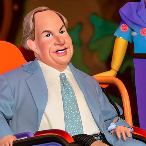 Image similar to a six year old child puppet in a wheelchair in the its a small world ride in real life that looks exactly like greg abbott the governor of texas, highly detailed, high definition, ultra realistic