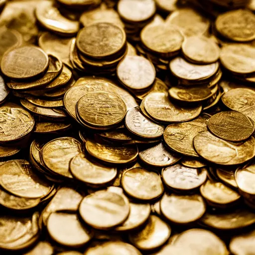 Image similar to millions of gold coins in a pile on top of a hill