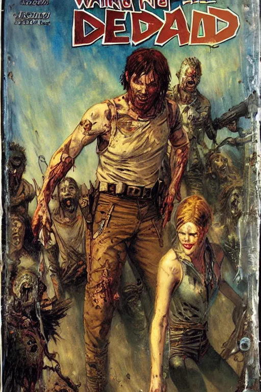 Prompt: walking dead comic cover. art by gaston bussiere.