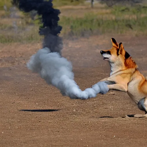 Image similar to dingo blows a smoke ring