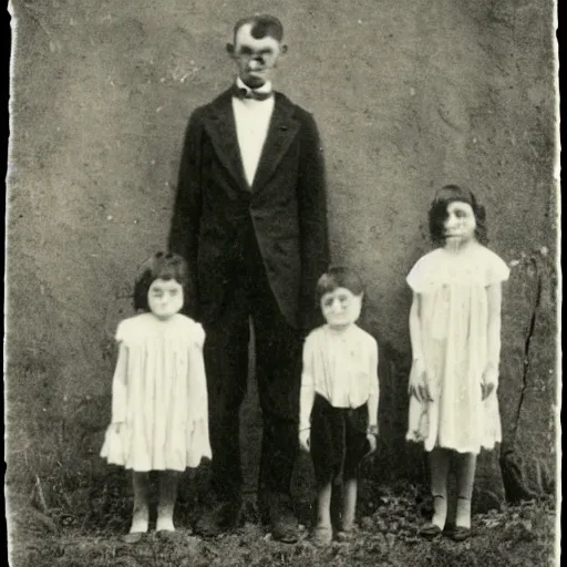 Prompt: creepy family, 1 9 2 0's photography