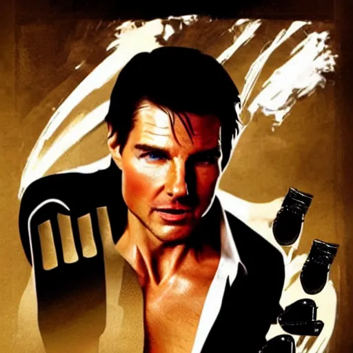 Image similar to concept poster of tom cruise as james bond wearing woman ’ s high heels