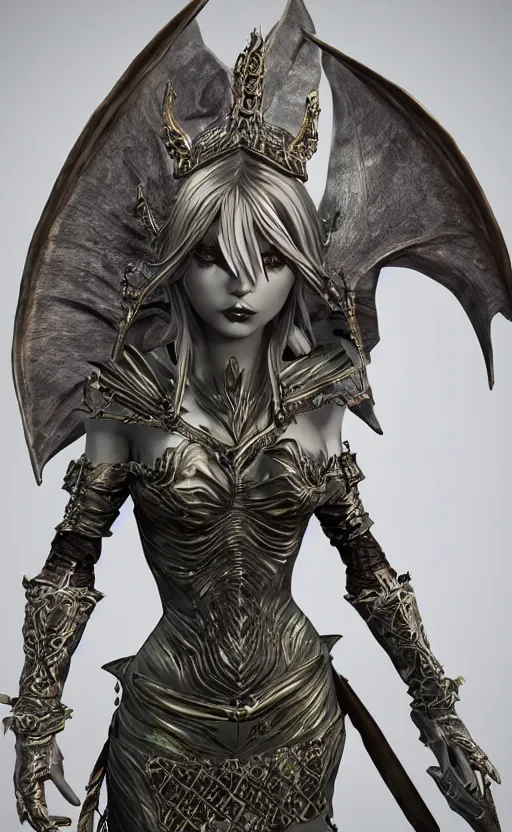 Image similar to Gothic elf princess in dragon armor, bronze statue, unreal engine, high detailed