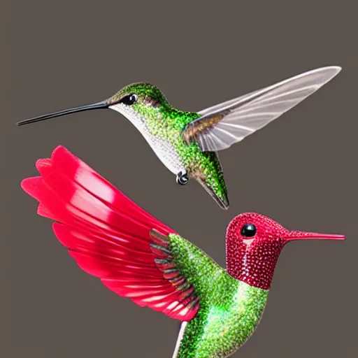 Prompt: hummingbird, swarovski, studio photograph