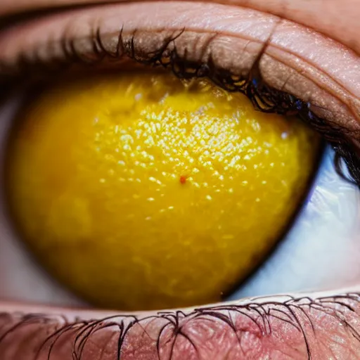 Prompt: lemon with human eye staring at camera, 4 k, hd