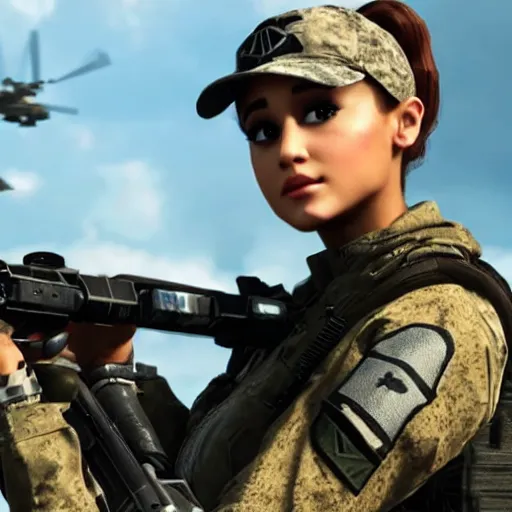 Image similar to Ariana Grande in Call of Duty, 4k