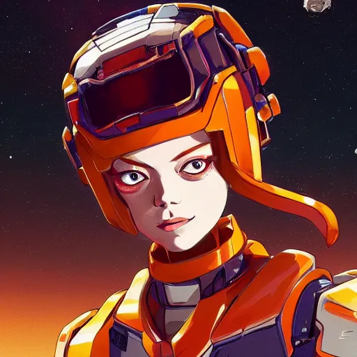 Image similar to a portrait of a stunning beautiful elite emma stone gundam pilot, with an intricate, detailed, urban inspired hiphop afro futuristic helmet, vector behance hd jesper ejsing, rhads, makoto shinkai, lois van baarle, ilya kuvshinov, rossdraws, hd, 3 2 k, ilya kuvshinov, gustav klimt