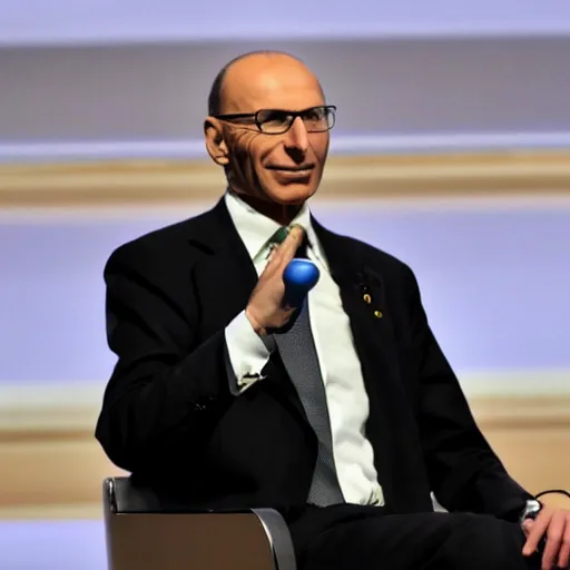 Image similar to Enrico Letta obtaining the ultimate power and driving a Metal Gear