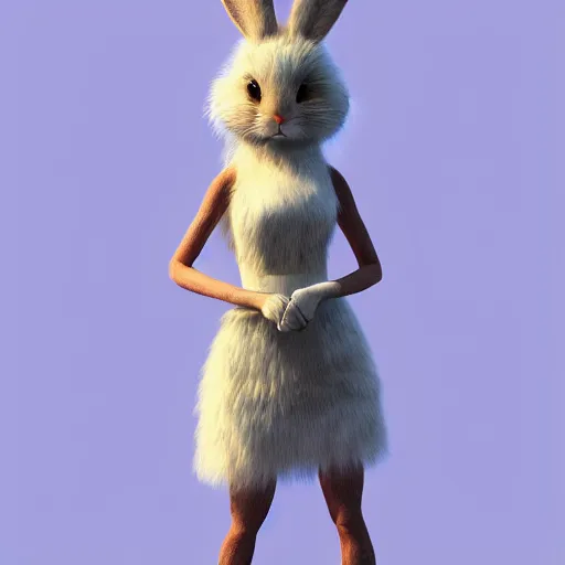 Image similar to beautiful fit furry female anthropomorphic rabbit wearing dress, full body, ultra realistic, vray, 5 5 mm