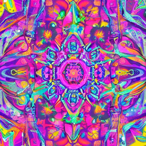 Prompt: Liminal space in outer space, Groovival aesthetic, hippie motifs, flower power motifs, with bright psychedelic shapes