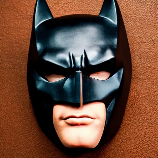 Image similar to batman mask, luxury leather, symmetrical, luxury item showcase, studio lighting