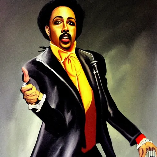 Prompt: a painting of morris day in the style of rolf armstrong.