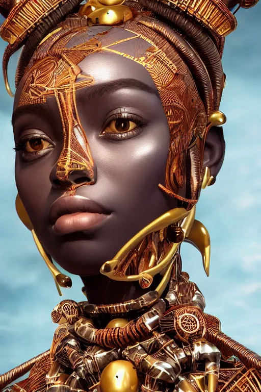 Image similar to a photo of a single alluring african tribal goddess adorned surrounded by sacred geometry made from mecha parts architecture and incense smoke, full body, gorgeous, perfect face, powerful, cinematic, beautifully lit, by artgerm, by karol bak, by viktoria gavrilenko, 3 d, trending on artstation, octane render, 8 k