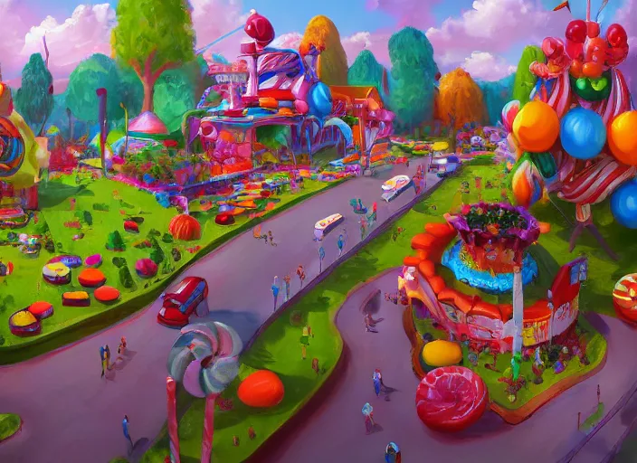 Image similar to candy park for a game candy themed, top angle, oil painting by jama jurabaev, extremely detailed, brush hard, artstation, for aaa game, high quality, brush stroke