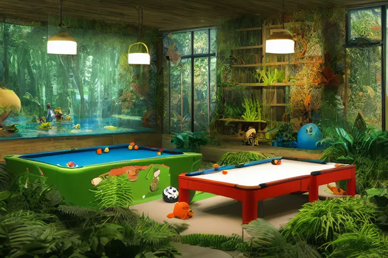 fisher price pool table snowy jungle, octane render | Stable Diffusion ...