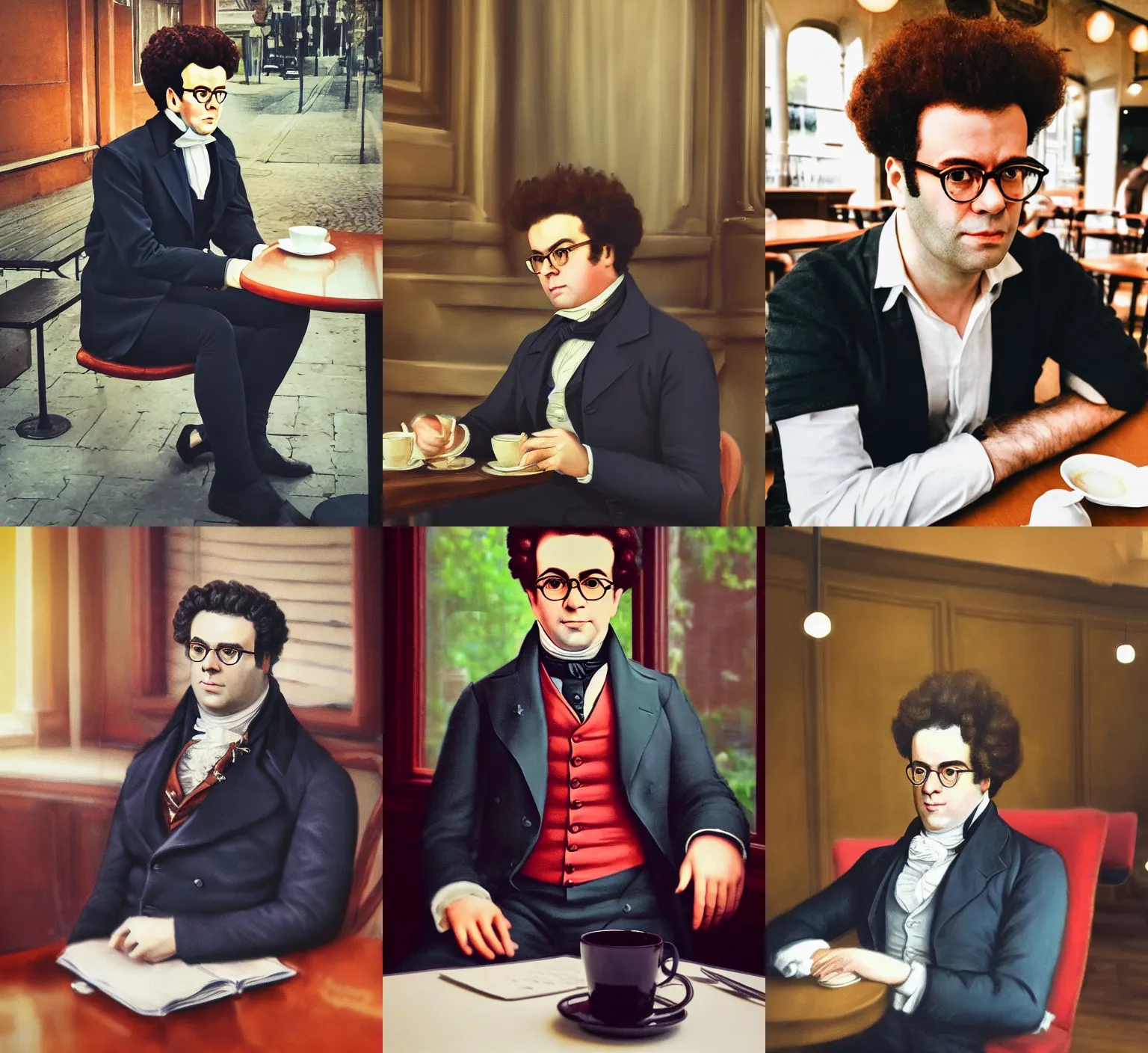 Prompt: professional fine detailed photo portrait of franz schubert sitting at the cafe, rich colors, iphone photo, 4 k photo, instagram, realistic photo, detailed photo, very beautiful photo,