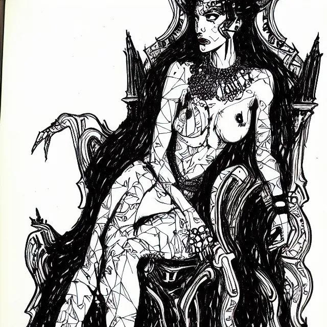 Image similar to salome full figure sitting on throne sketchbook ink drawing by james jean very detailed high contrast