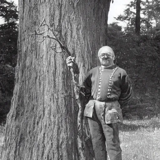 Prompt: A vintage photograph of a real fantasy giant holding a tree as a mace W- 768