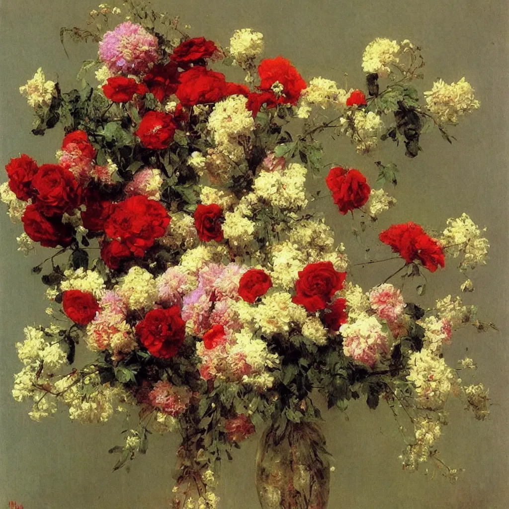 Image similar to a bouquet of flowers, by ilya repin