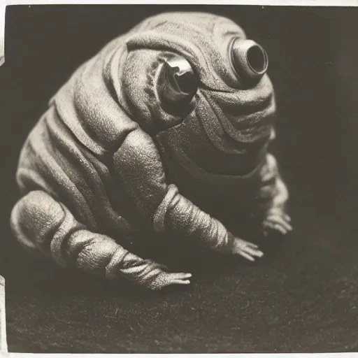 Image similar to tardigrade!!! daguerreotype portrait photograph. ansel adams. highly detailed. old timey.