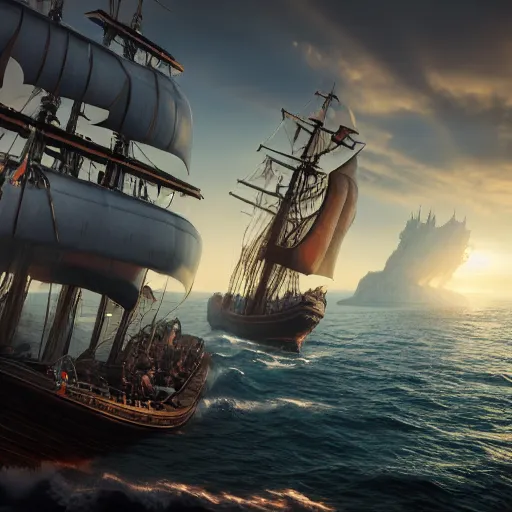 Prompt: ancient ship battle, highly detailed, photorealistic portrait, bright studio setting, studio lighting, crisp quality and light reflections, unreal engine 5 quality render