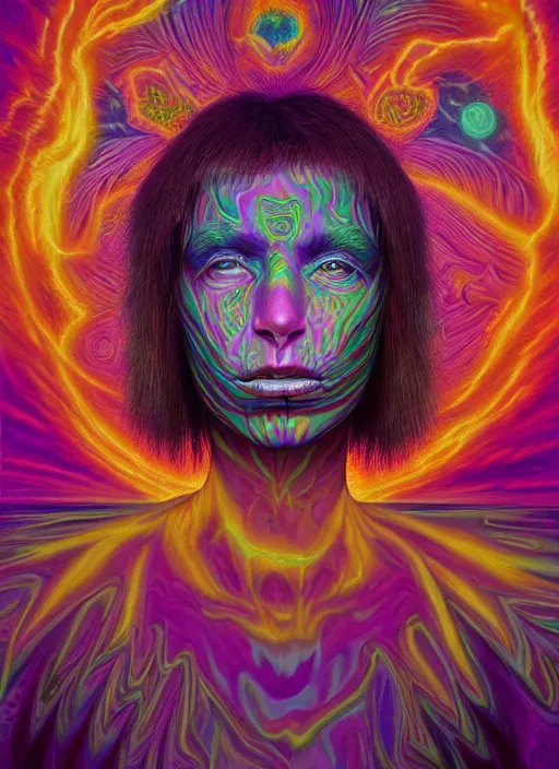 Prompt: portrait ultra dimensional cult girl shaman, accidentally tripping on dmt salvia, psychedelic experience, overwhelming psychosis of self realization and burning awakening, ultra high definition, unreal engine 5, hyperrealism, masterpiece composition, by peter kemp, casey weldon, barclay shaw