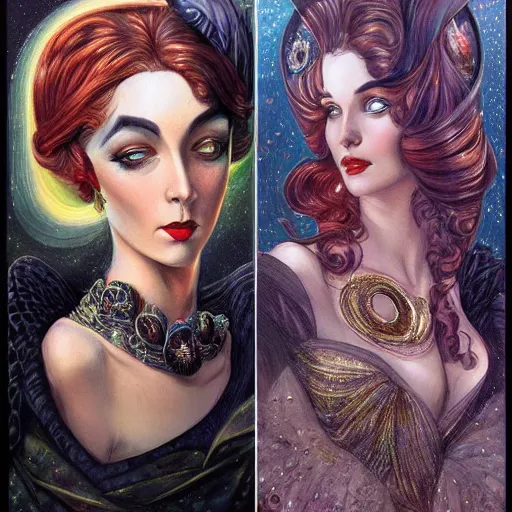 Prompt: an art deco portrait in the style of anna dittmann and donato giancola and charles dulac.