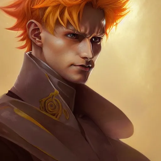 Image similar to portrait of hisoka morow hunter hunter, male, upper body sharp jaw yellow eyes small eyes red hair, medium length hair, anime, fantasy, intricate, elegant, highly detailed, digital painting, artstation, concept art, matte, sharp focus, illustration, art by artgerm and greg rutkowski and alphonse mucha