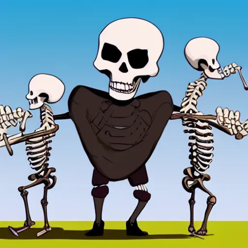 Image similar to a giant skeleton walking swaggerly