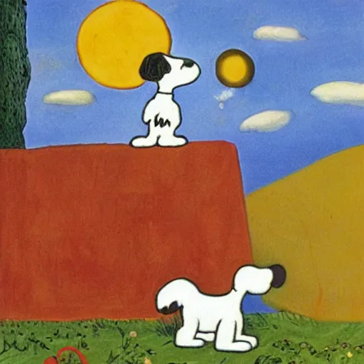 Prompt: snoopy and woodstock by dora carrington