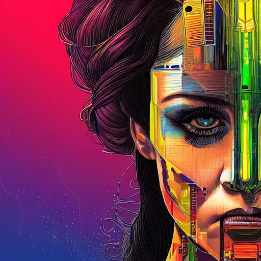 Prompt: a portrait of a female android, by Dan Mumford and Sandra Chevrier, HDR