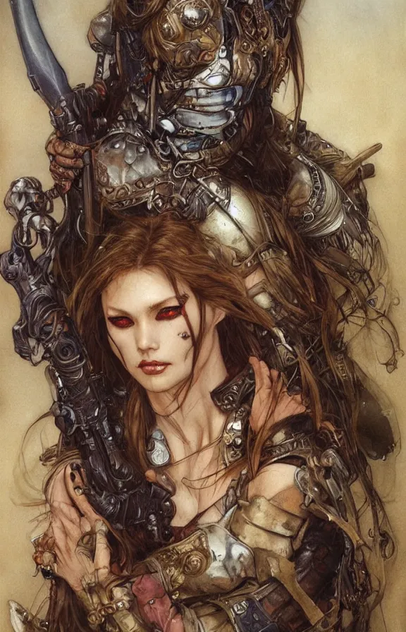 Prompt: realistic detailed portrait of fox warrior by gerald moira, ayami kojima, amano, greg hildebrandt, ann long, and mark brooks, post apocalyptic, gritty, art nouveau, victorian, neo - gothic, gothic, character concept design