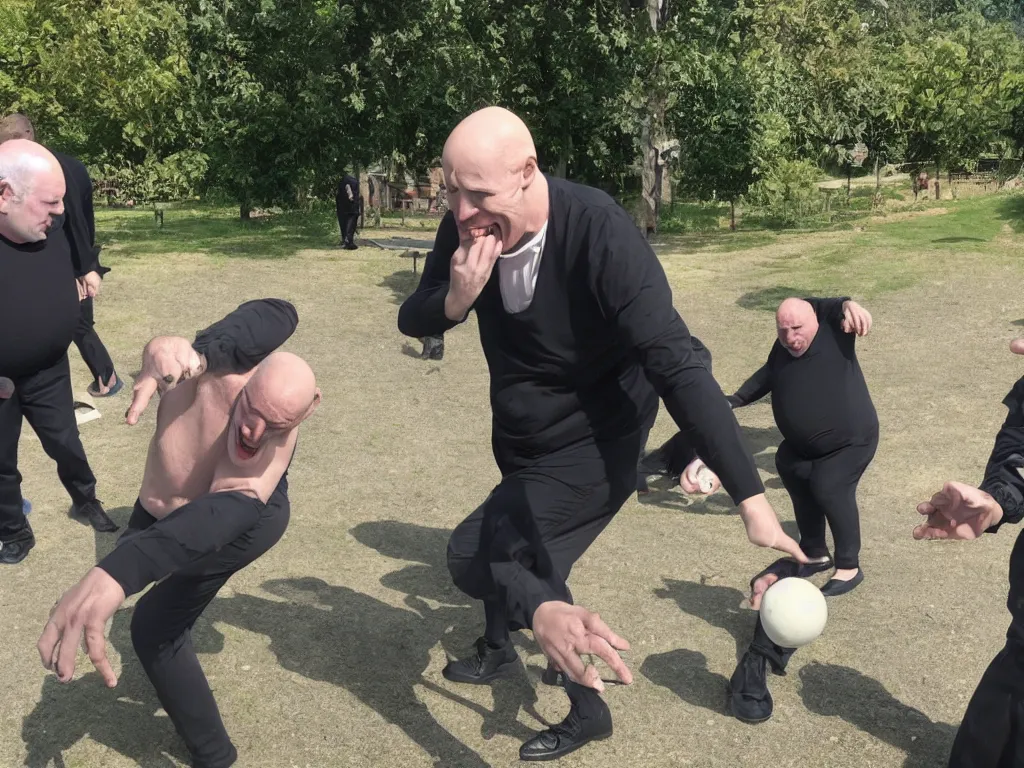 Image similar to nosferatu is playing petanque balls with french fat dudes in south of france