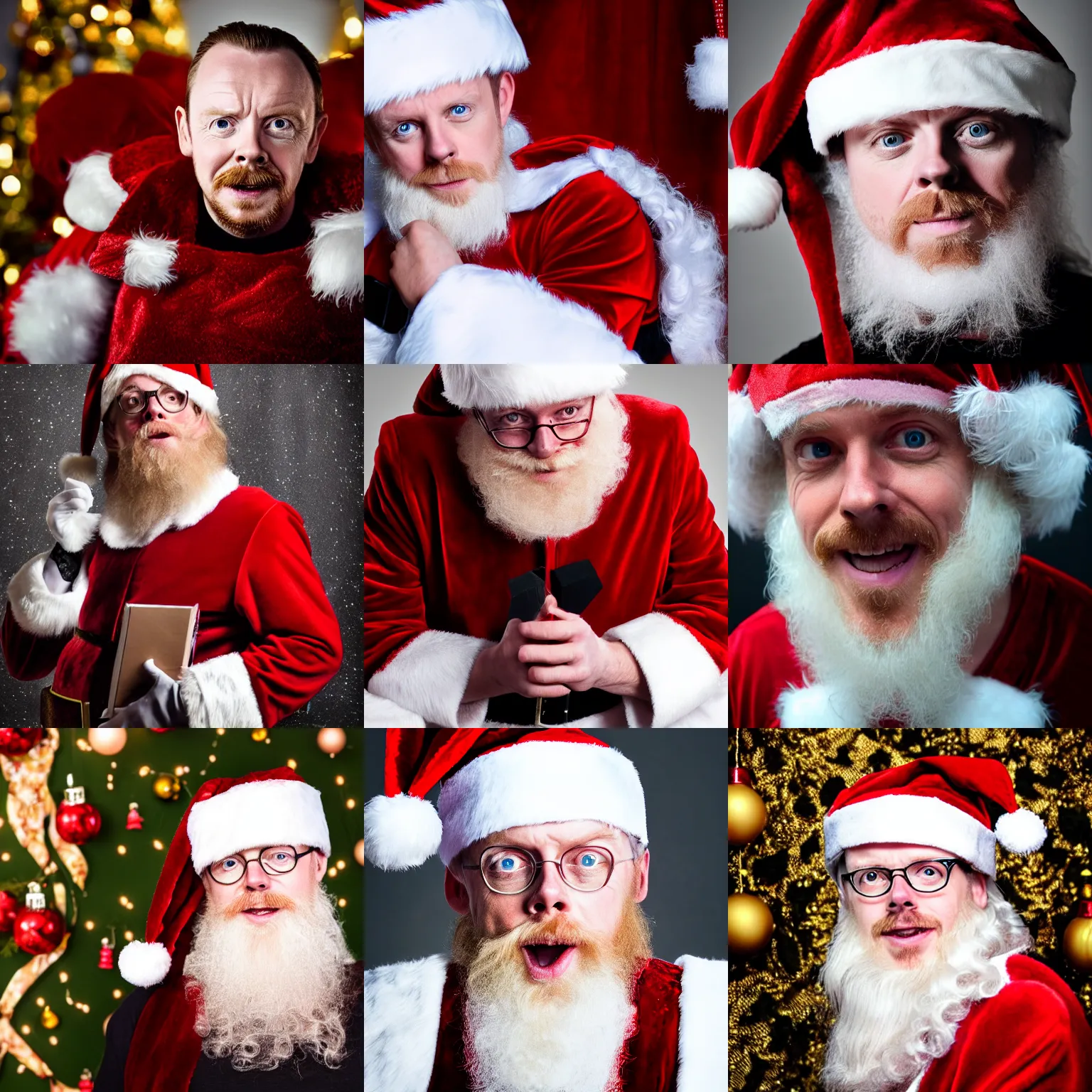 Prompt: simon pegg as santa claus, portrait photography 4 k