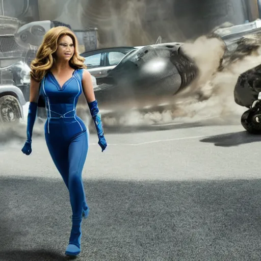 Image similar to movie film still of Sophia Vergara as Sue Storm in a new Fantastic Four movie, cinematic