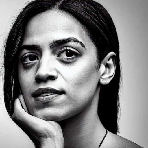 Image similar to Alexandria Ocasio-Cortez mixed with Rami Malek, photograph 4k