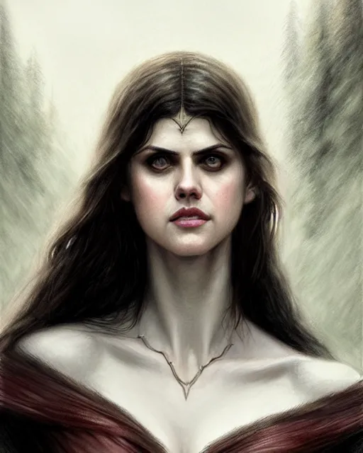 Image similar to alexandra daddario as a female elvish sorceress | | pencil sketch, realistic shaded, fine details, realistic shaded lighting poster by greg rutkowski, magali villeneuve, artgerm, jeremy lipkin and michael garmash and rob rey