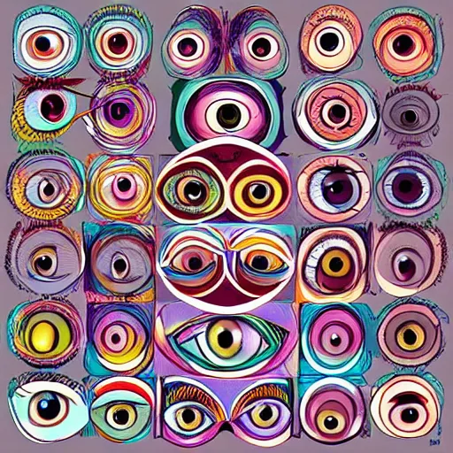 Image similar to diverse eyes!, rotating circle, dot pupils, teams, healing, energetic, life, hybrids, thin glowing devices, reflections, vitals visualiser!!, advanced art, art styles mix, from wikipedia, grid of styles, various eye shapes