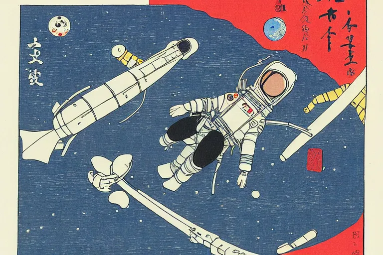 Prompt: astronaut in space, by hiroshige utakawa