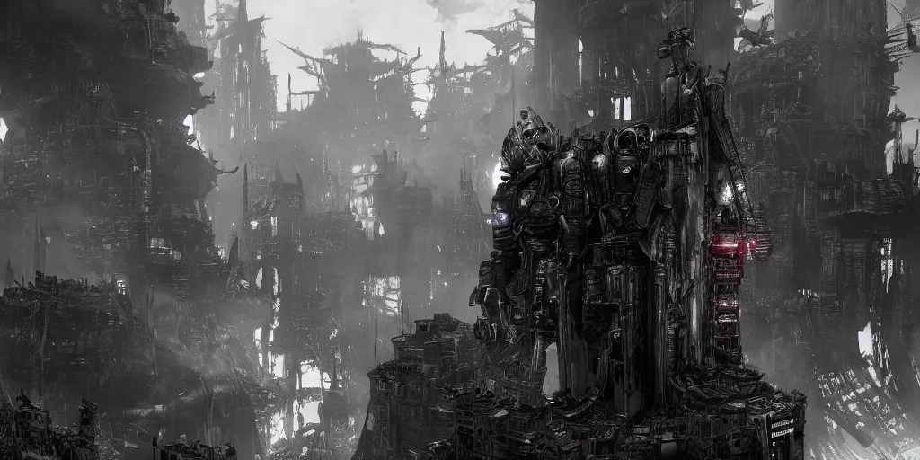 Image similar to grimdark tsutomu nihei blame necromunda architecture, unreal engine, 8 k, ultra realistic, ultra detail