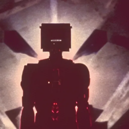 Prompt: movie still of a cyborg evangelion, cinematic composition, cinematic light, warm lighting criterion collection, by david lynch and edgar allan poe