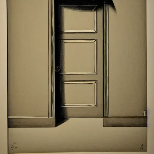 Image similar to lithograph of a door that is ajar.