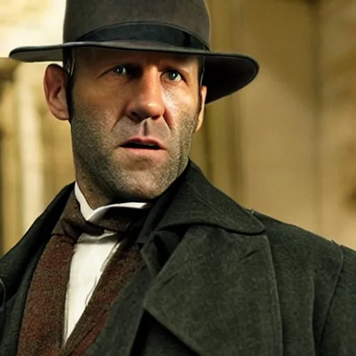 Image similar to cinematic still, jason statham as sherlock holmes!!!!!!